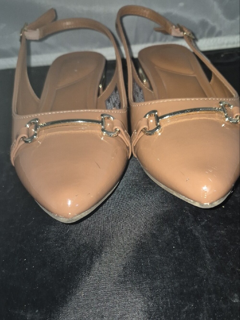 Jones New York Tan Pointed Slingback Flats with Gold Horsebit - Picture 4 of 8